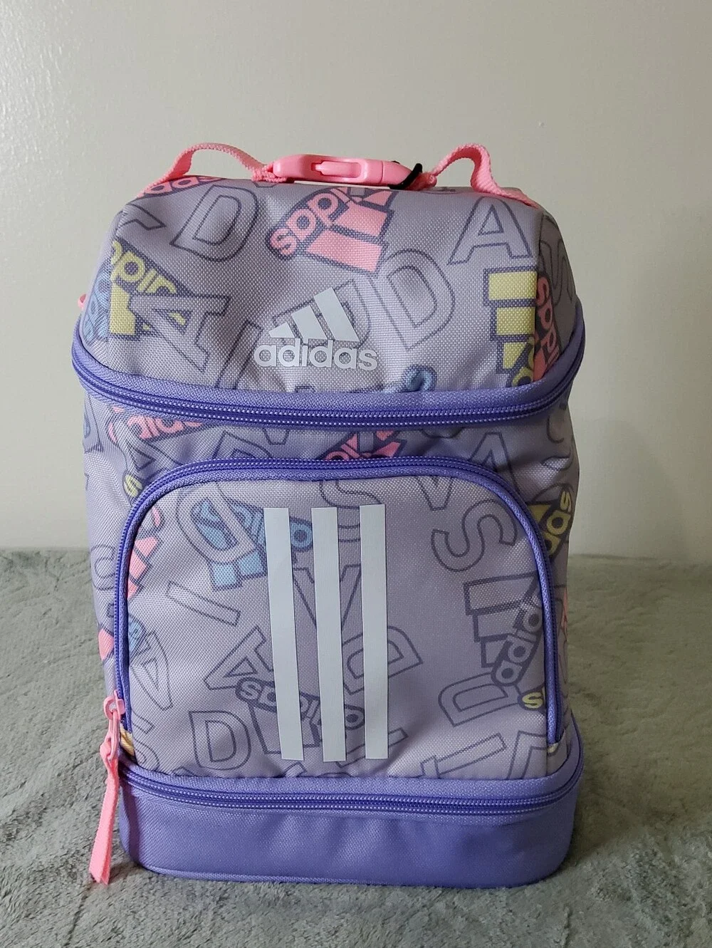 * Adidas Excel 2 Insulated Lunch School Office Zipper Tote Bag Purple/Pink
